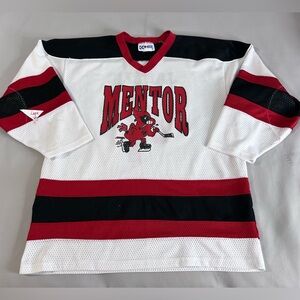 Vintage Hockey‎ Jersey Sz Large Kobe Red White Mentor #4 Made In Canada